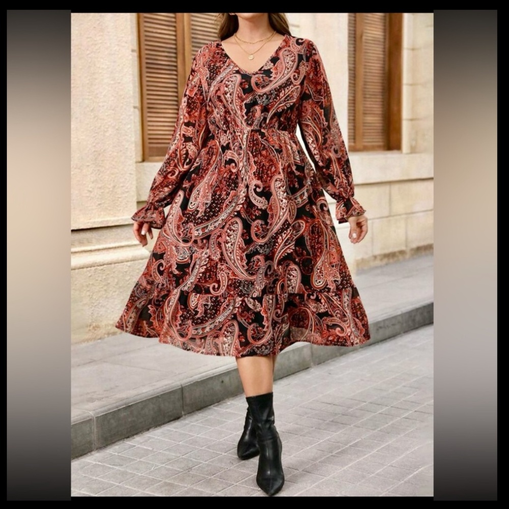 Vibrant Paisley V-Neck Dress